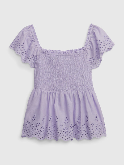 Kids Eyelet Flutter Sleeve Top