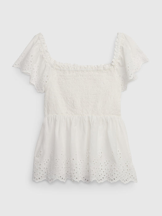 Kids Eyelet Flutter Sleeve Top