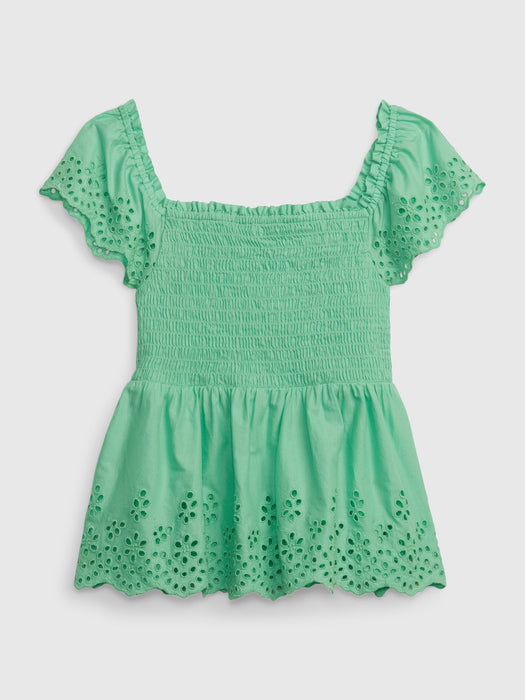 Kids Eyelet Flutter Sleeve Top