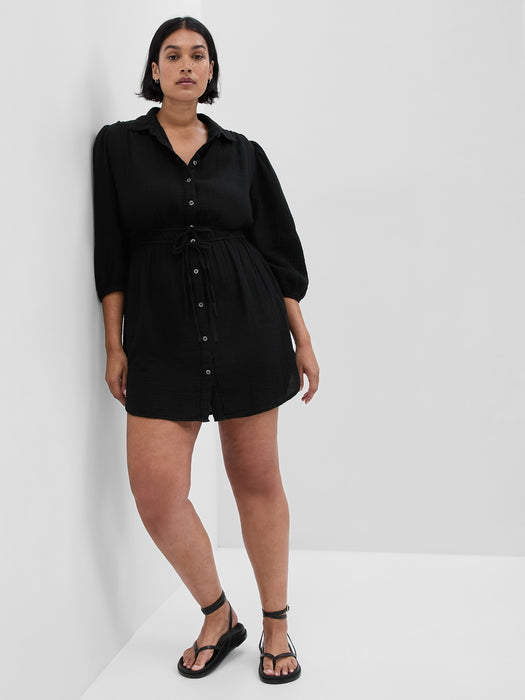 Crinkle Gauze Mini Shirt Dress