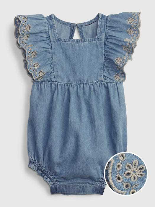 Baby Eyelet Bubble Denim Shorty One-Piece with Washwell