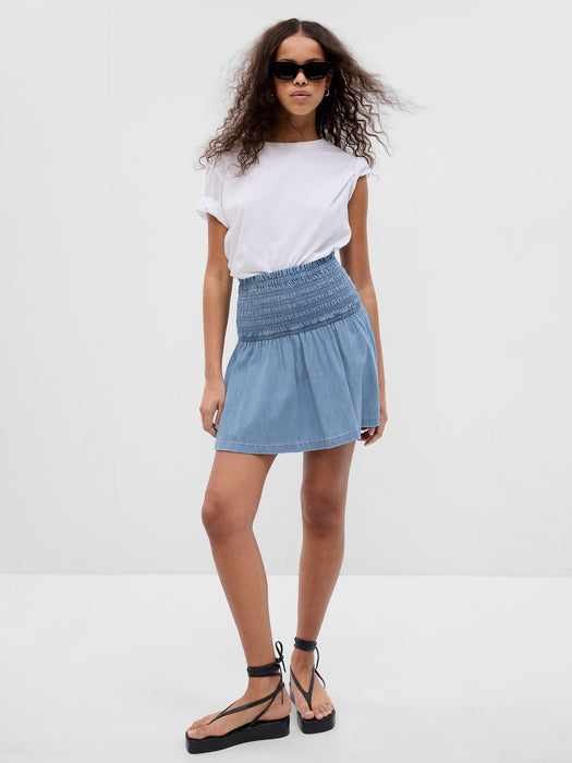 LENZING&#153 TENCEL&#153 Lyocell Smocked Denim Mini Skirt with Washwell