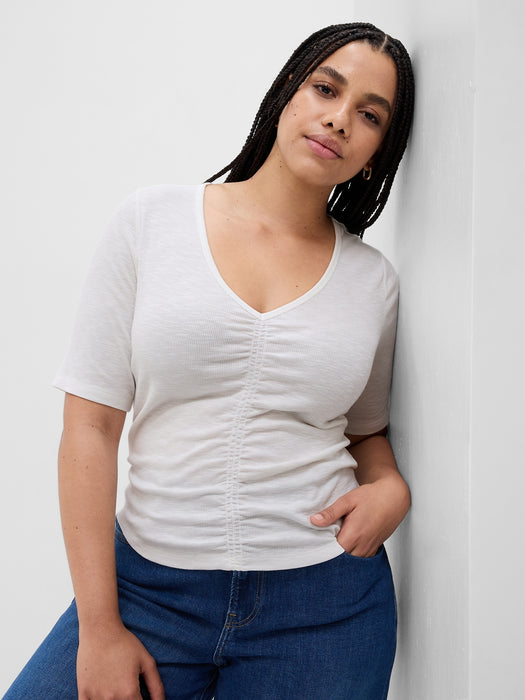 Essential Rib Ruched T-Shirt