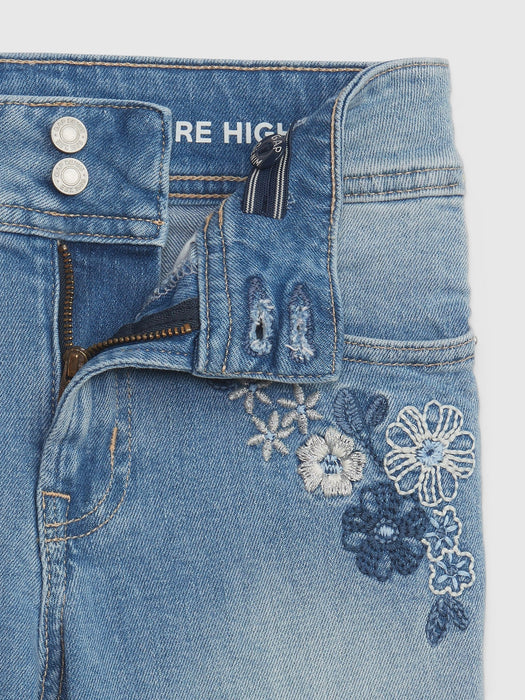 Kids High Rise Embroidered Flare Jeans with Washwell