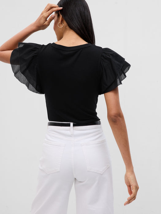 Mini Rib Ruffle Sleeve T-Shirt