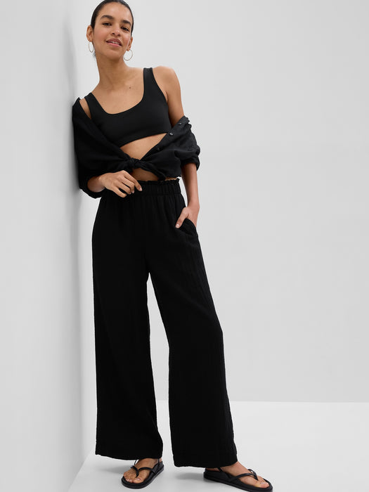 Crinkle Gauze Wide-Leg Pants