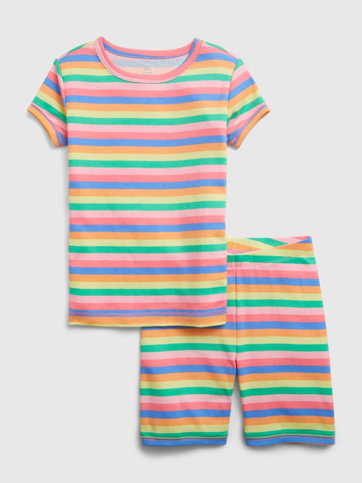 Kids 100% Organic Cotton Rainbow Stripe PJ Shorts Set