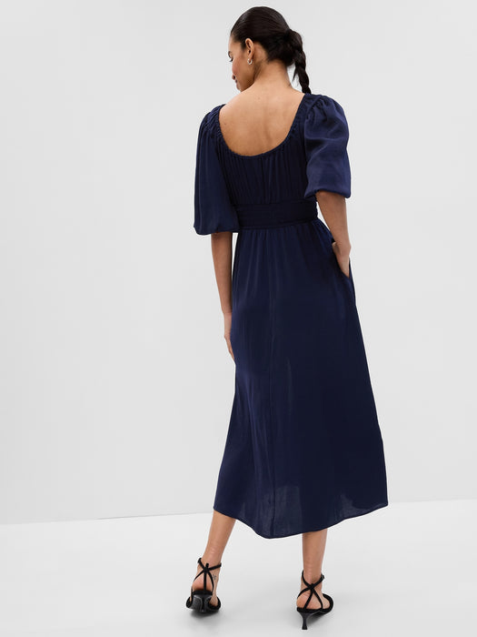 Puff Sleeve Smocked Midi Dress