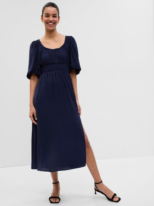 Puff Sleeve Smocked Midi Dress