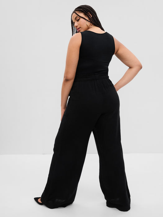 Crinkle Gauze Wide-Leg Pants