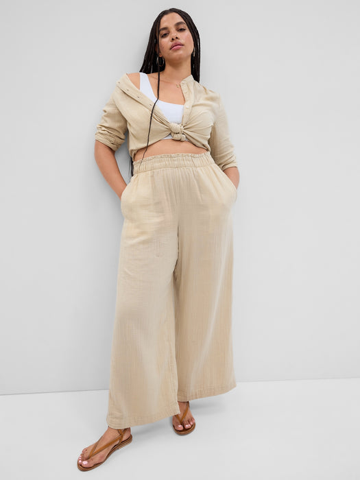 Crinkle Gauze Wide-Leg Pants