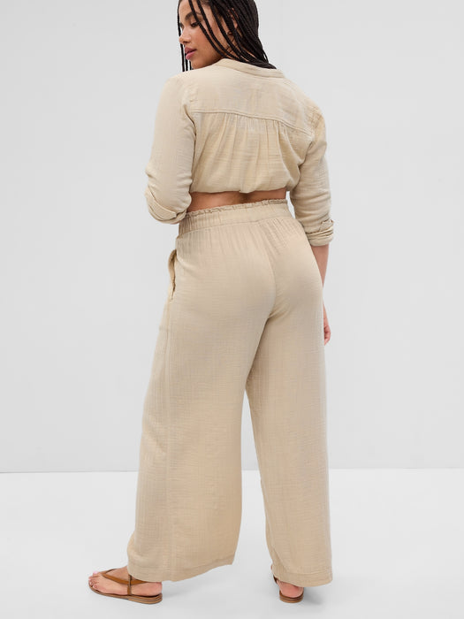 Crinkle Gauze Wide-Leg Pants