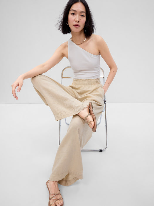 Crinkle Gauze Wide-Leg Pants