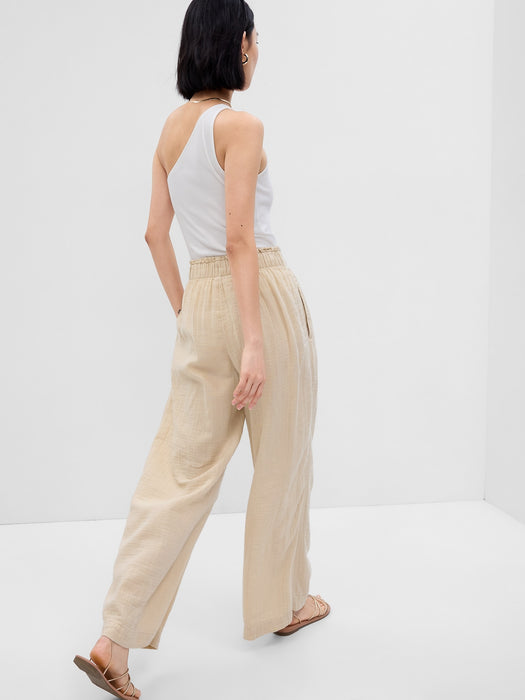 Crinkle Gauze Wide-Leg Pants