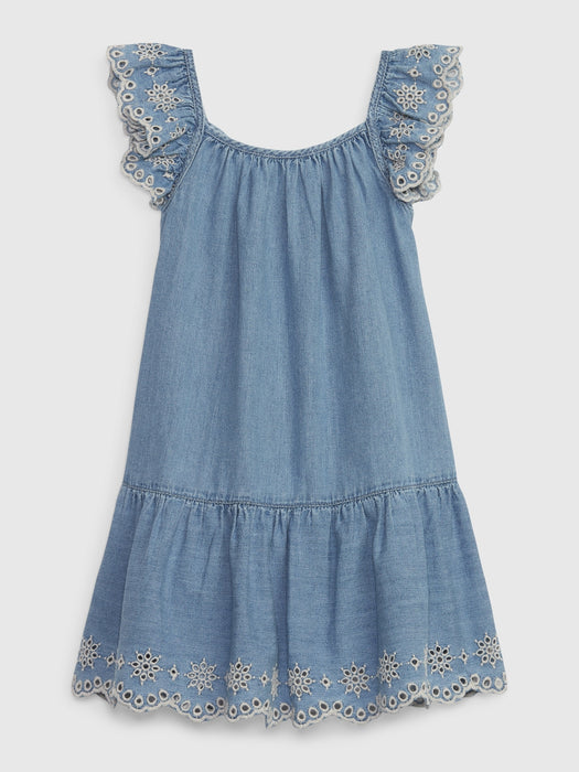 Toddler Eyelet Denim Tiered Dress with Washwell