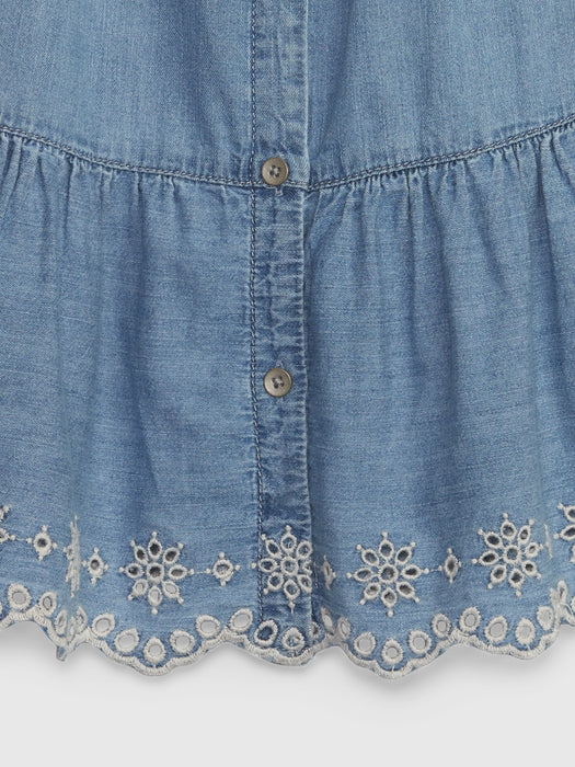 Toddler Eyelet Denim Tiered Dress with Washwell