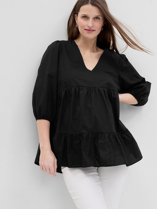 Maternity Poplin Tiered Top