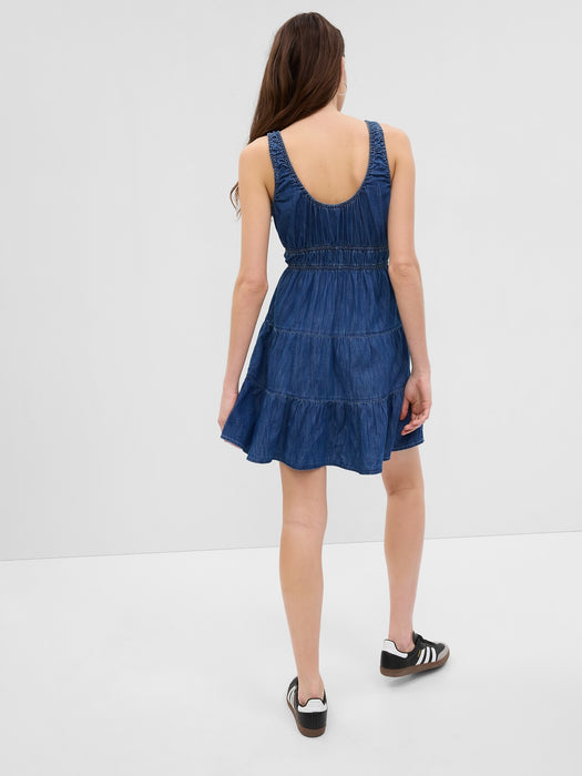 Organic Cotton Denim Tiered Mini Dress