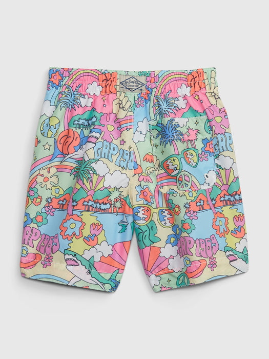 Toddler 100% Recycled '70s Beach Graphic Swim Trunks