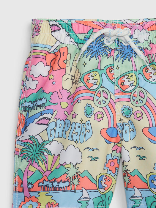 Toddler 100% Recycled '70s Beach Graphic Swim Trunks