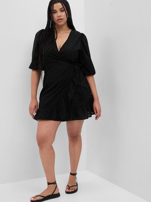 Eyelet Mini Wrap Dress