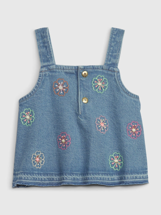 Toddler Embroidered Denim Tank Top with Washwell