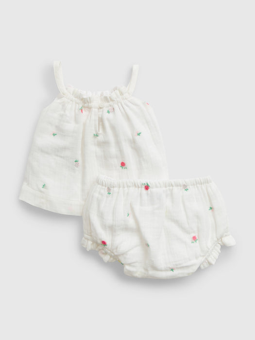 Baby Crinkle Gauze Embroidered Outfit Set