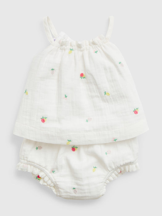 Baby Crinkle Gauze Embroidered Outfit Set