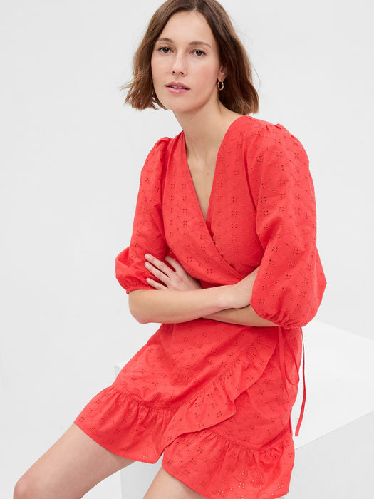 Eyelet Mini Wrap Dress