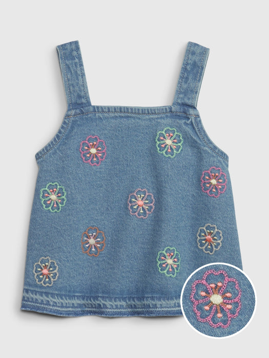 Toddler Embroidered Denim Tank Top with Washwell