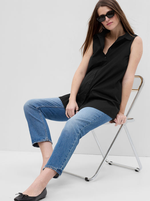 Maternity Poplin Button-Down Tank Top