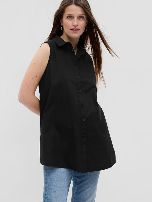 Maternity Poplin Button-Down Tank Top