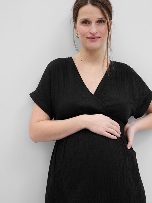 Maternity Crinkle Gauze Wrap Dress