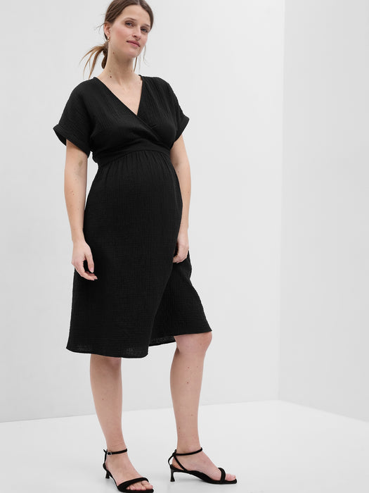 Maternity Crinkle Gauze Wrap Dress