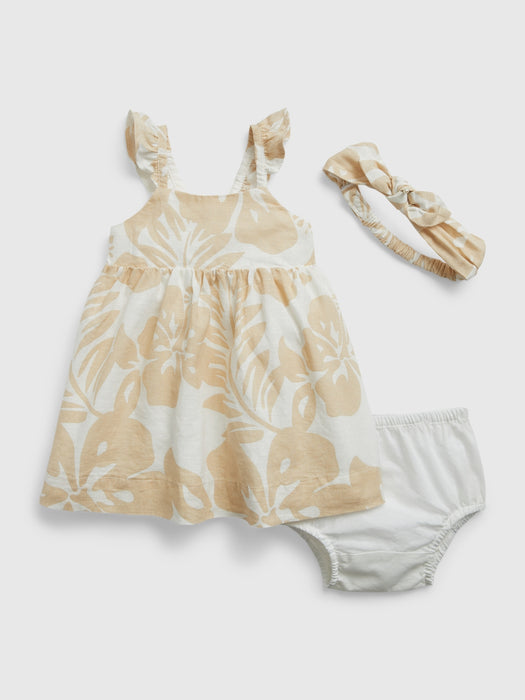 Baby Linen-Cotton Floral Dress Set