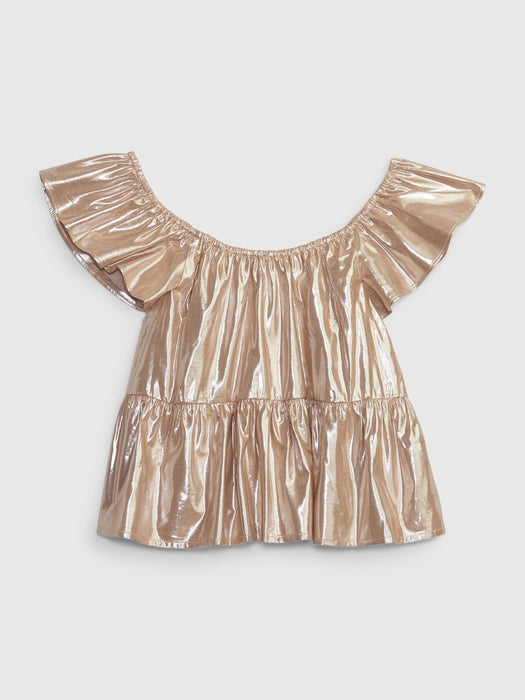 Kids Metallic Flutter Sleeve  Top