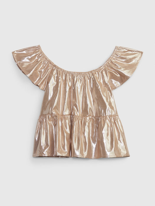 Kids Metallic Flutter Sleeve  Top