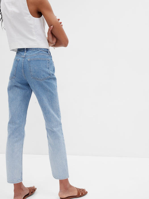 High Rise Ombre Cheeky Straight Jeans with Washwell