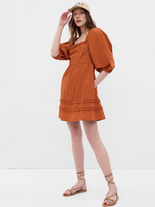 Puff Sleeve Ruffle Neck Mini Dress