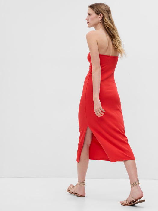 Modern Strapless Split-Hem Midi Dress