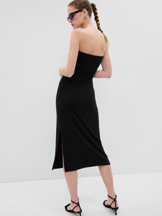 Modern Strapless Split-Hem Midi Dress