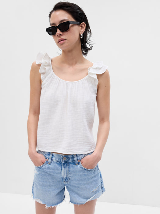 Crinkle Gauze Ruffle Tank Top