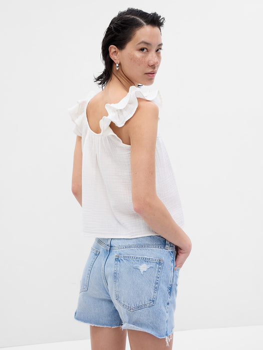 Crinkle Gauze Ruffle Tank Top