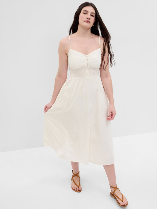 Linen-Blend Corset Midi Dress