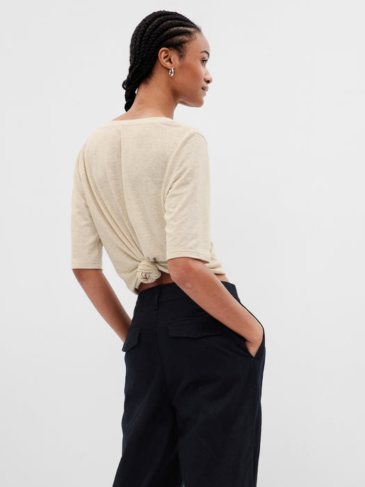 Linen-Blend Henley T-Shirt