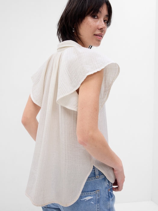 Crinkle Gauze Metallic Stripe Dolman Shirt