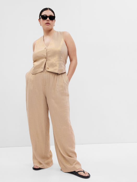 Linen-Cotton Pleated Pants