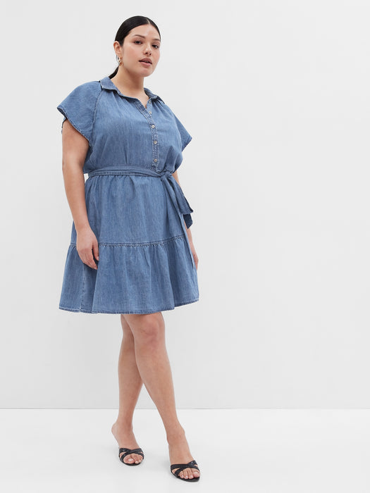 100% Organic Cotton Denim Flutter Sleeve Mini Shirtdress