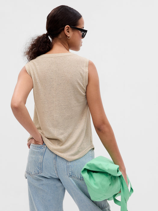 Linen-Blend Shell Tank Top