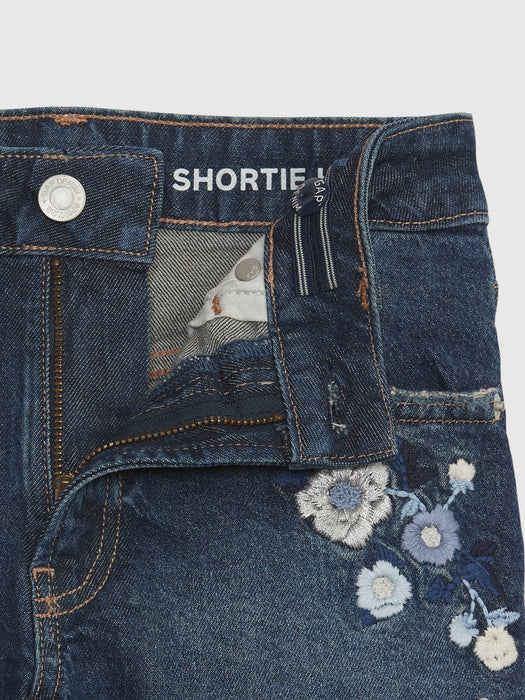 Kids High Rise Embroidered Shortie Shorts